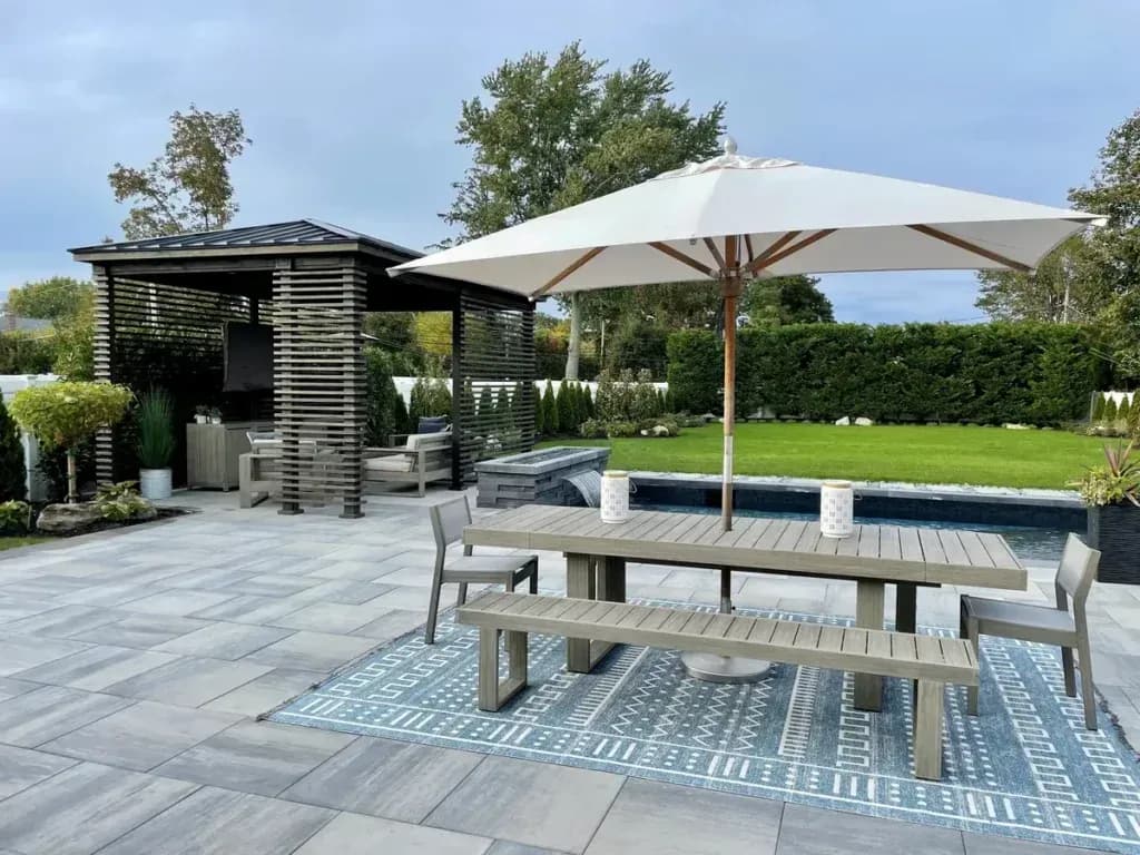 table on pool deck